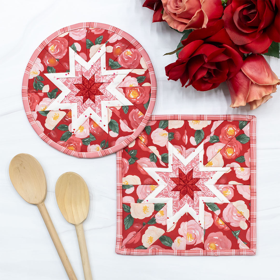 Folded Star Hot Pad Kit - My Valentine - Round OR Square - Red